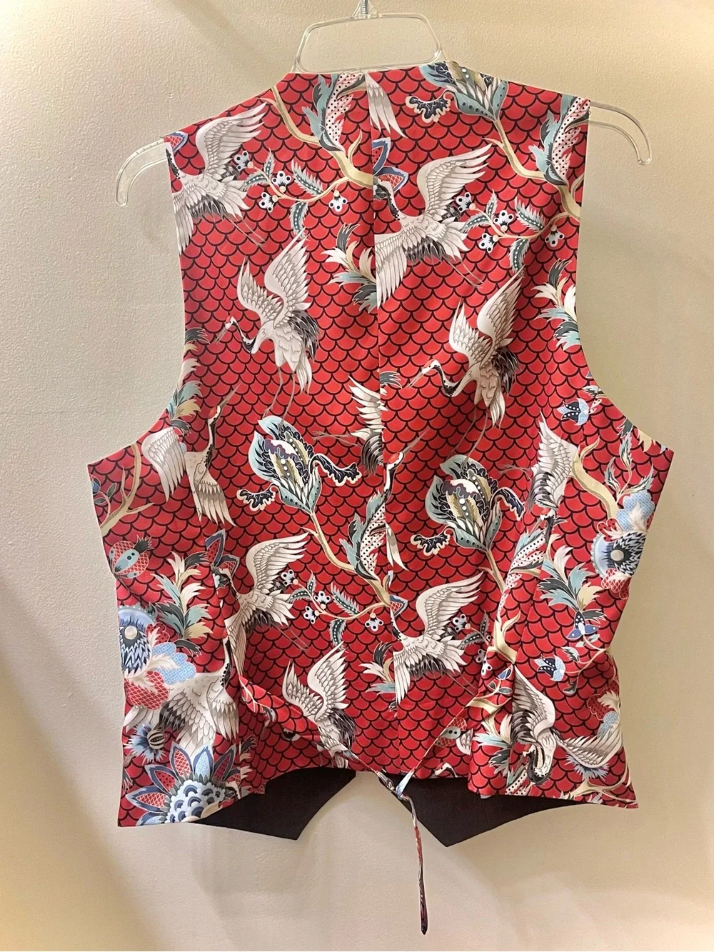 Paisley & Gray Slim Fit Vest, Brown Herringbone Red Crane Floral Print Lining, M